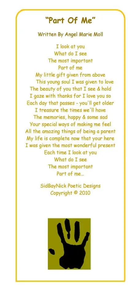 Poem titled "Part of Me" with a handprint graphic at the bottom.