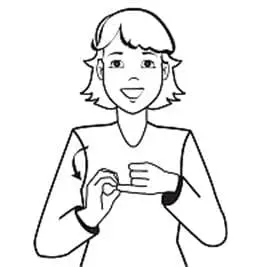 Woman demonstrating the sign language sign for "berry" by miming twisting off a stem.