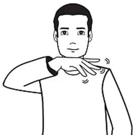 Person's hand moves with wiggling fingers on their shoulder to represent the sign for "dirty".