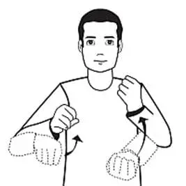 Person demonstrating the sign for "shovel" with both hands miming holding a shovel.