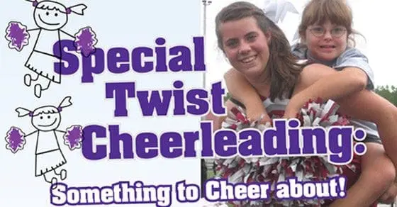 Two girls with pom-poms and the words "Special Twist Cheerleading: Something to Cheer about!".