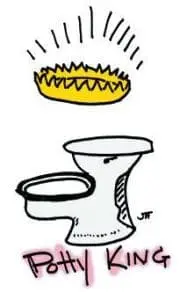 Toilet with a crown above it and the words "Potty King