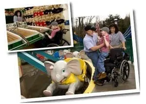Family enjoys a ride at Dollywood, a theme park offering accessible attractions.