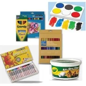 Watercolor pencils, chalk pastels, tempera paint, and air-dry clay.