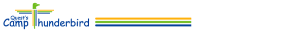 Quest's Camp Thunderbird logo with a flag and colorful stripes.