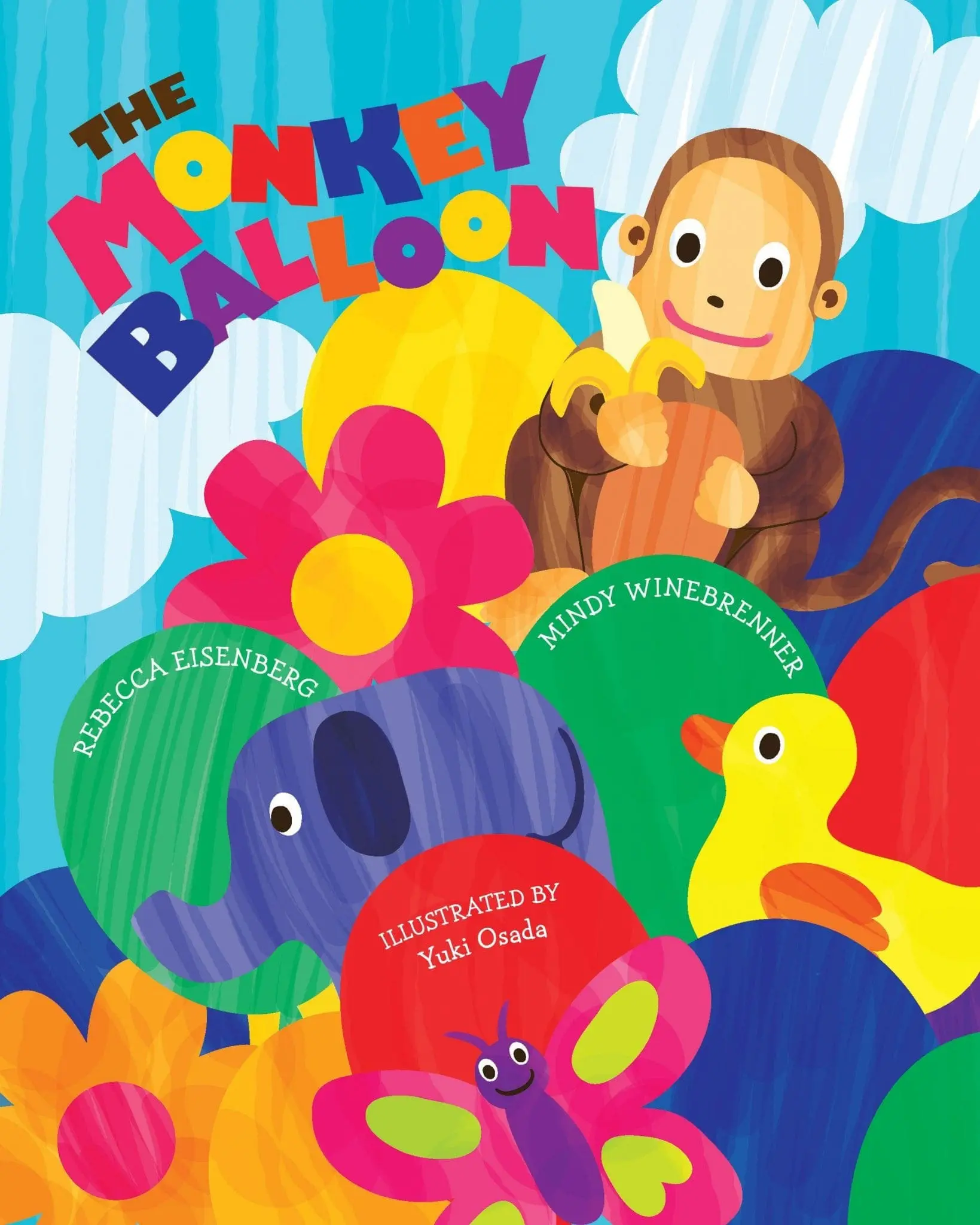 Cover of "The Monkey Balloon" children's book featuring a monkey and colorful shapes.