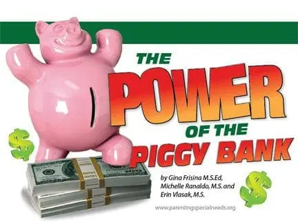 A pink piggy bank sits on a stack of dollar bills with the words "The Power of the Piggy Bank" in large letters.