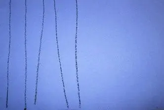 Black crayon lines drawn vertically on a light blue background.
