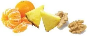 Mandarin oranges, pineapple chunks, and walnuts.