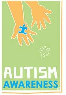 Two hands hold a blue puzzle piece with the words "AUTISM AWARENESS" below.