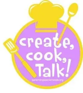 Create, Cook, Talk! logo with a chef hat and cooking utensils.