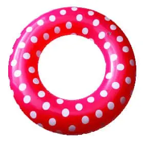 Red inflatable inner tube with white polka dots.