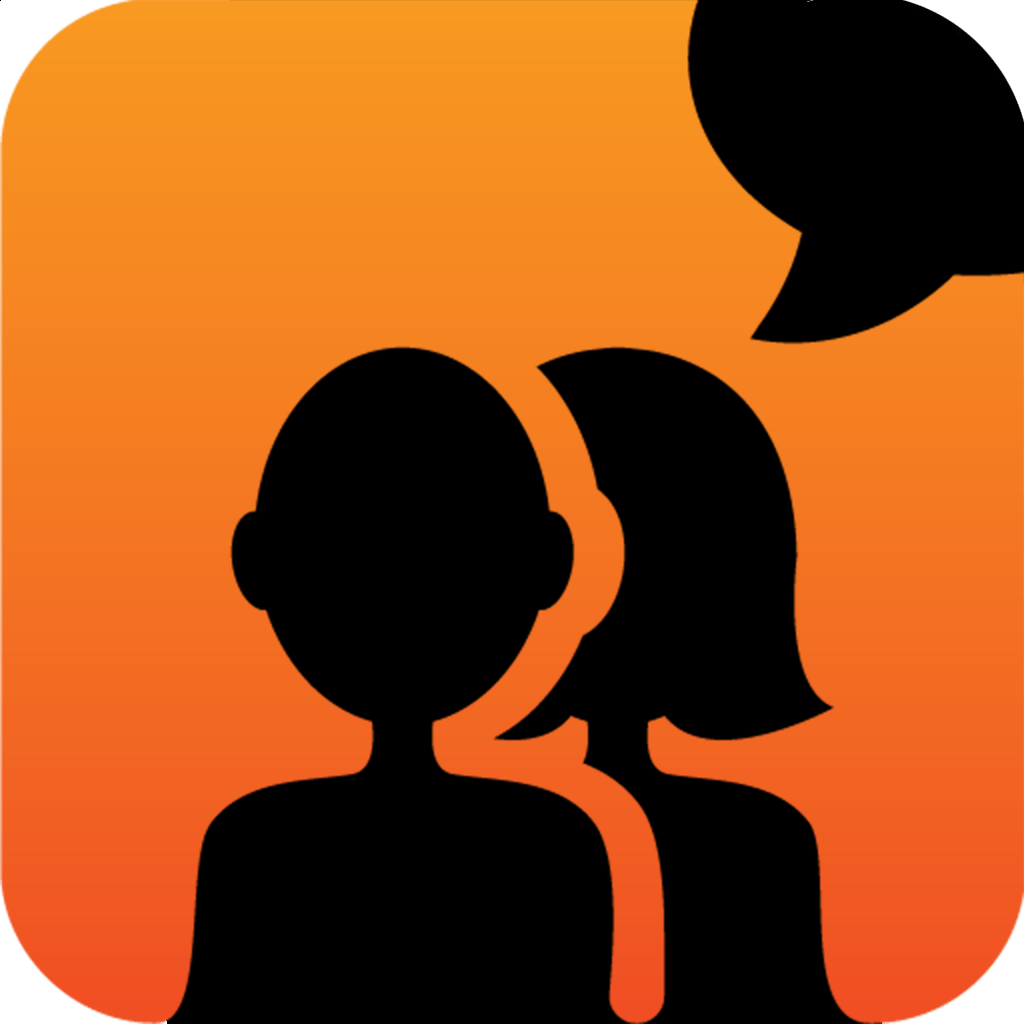 Avaz app icon featuring two black silhouettes with a speech bubble above.