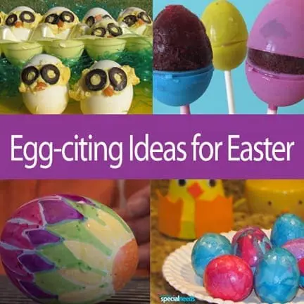 Collage of Easter egg decorating ideas including chicks, pops, painted eggs, and dyed eggs.