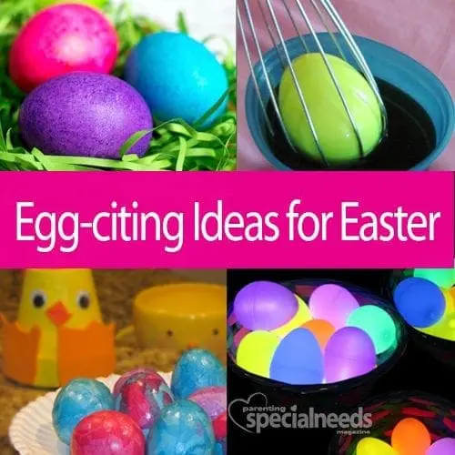 Collage of Easter egg decorating and activities.