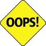 Yellow diamond sign with "OOPS!" in large black letters.