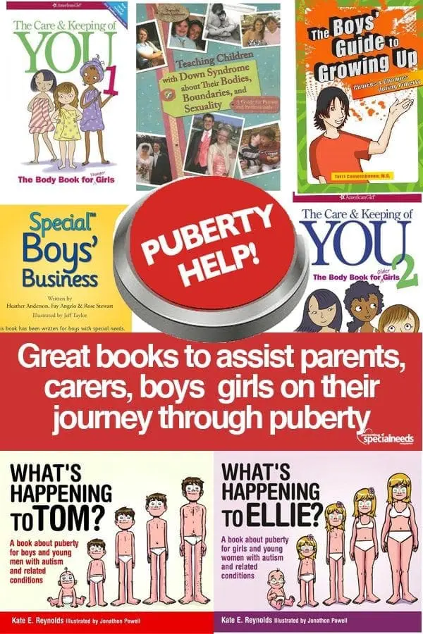 Collection of books about puberty for children and parents.