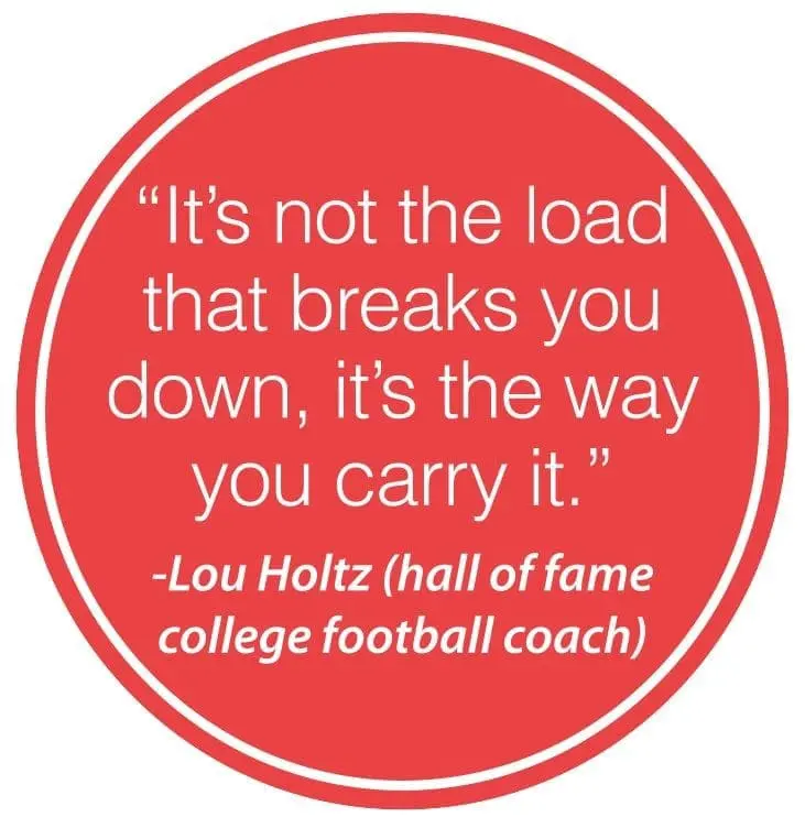 Lou Holtz quote on a red circle background.