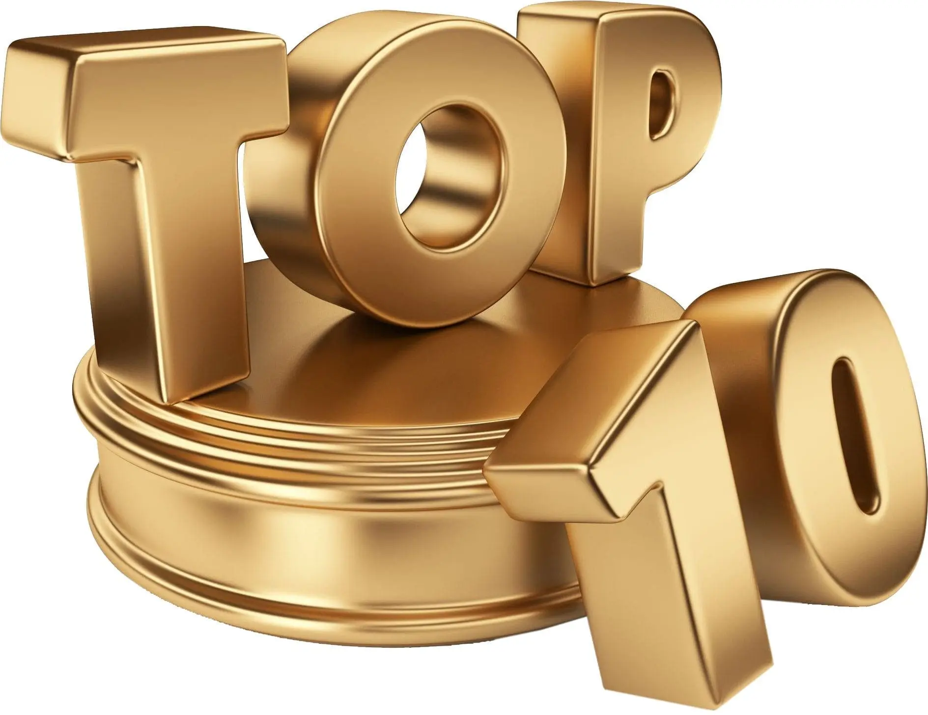 Golden "TOP 10" text on a pedestal.