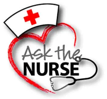 Nurse's cap, heart, and stethoscope with "Ask the Nurse" text.