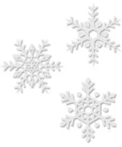 Three white snowflakes on a white background.