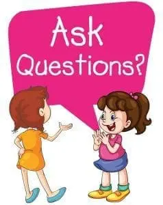 Two girls talking with a speech bubble that says "Ask Questions?