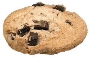 Chocolate chip cookie on a white background.