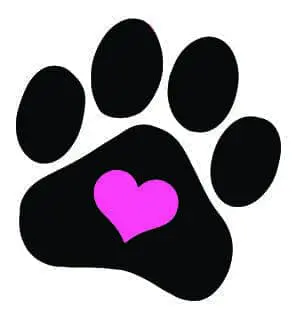 Black paw print with a pink heart.