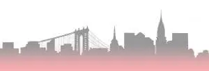 New York City skyline silhouette with bridge and skyscrapers.