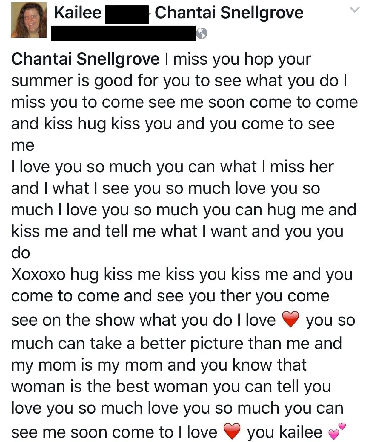 Kailee and Chantai Snellgrove Facebook post.
