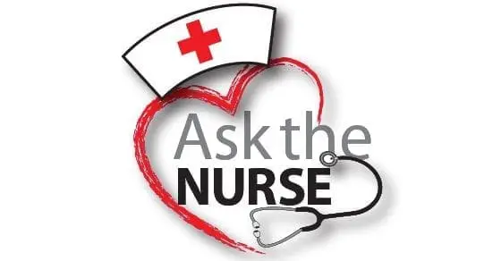 Nurse's hat and stethoscope form a heart around the words "Ask the Nurse.