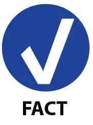 White checkmark on a blue circle with the word FACT below.