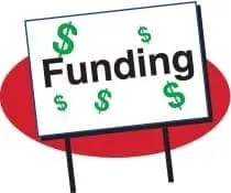Sign with the word "Funding" and dollar signs.