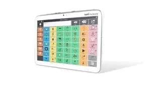 Tablet with a grid of colorful communication symbols.