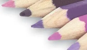 Colored pencils in shades of purple and pink.