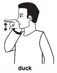 Man demonstrating the sign for "duck.