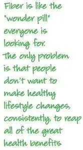 Text stating that fiber is the "wonder pill" everyone is looking for, but people resist healthy lifestyle changes.