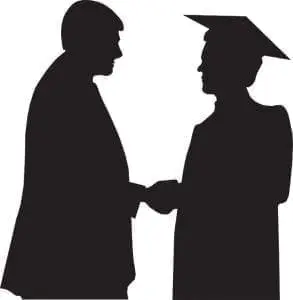 Graduates shaking hands.