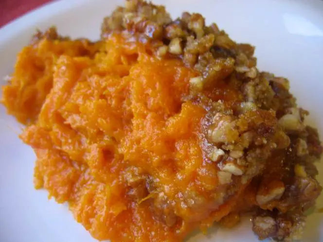 Sweet potato souffle with a pecan topping.