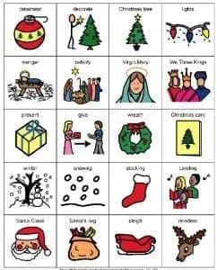 Grid of Christmas-themed illustrations with labels.