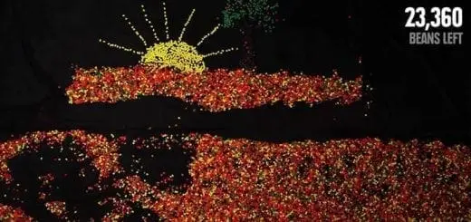A sundial made of jelly beans shows 23,360 beans left.
