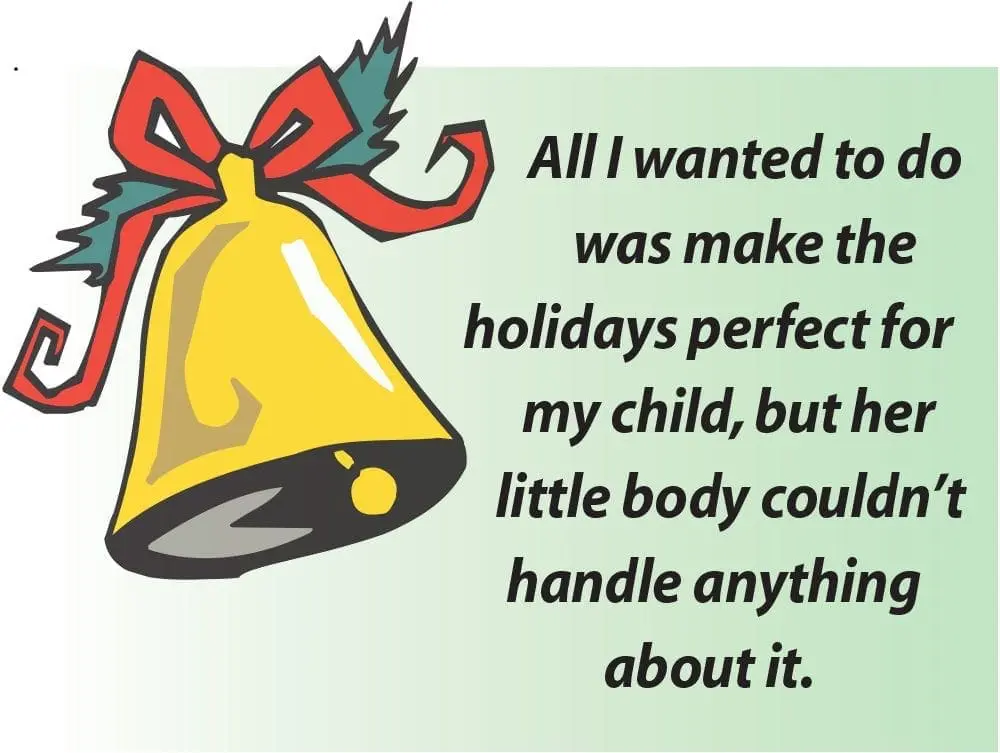 A cartoon brass Christmas bell with a red ribbon and green sprigs.