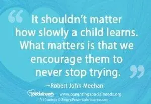 It shouldn't matter how slowly a child learns. What matters is that we encourage them to never stop trying." - Robert John Meehan