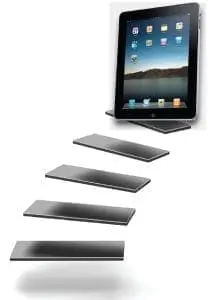 iPad atop stairs representing steps to coverage