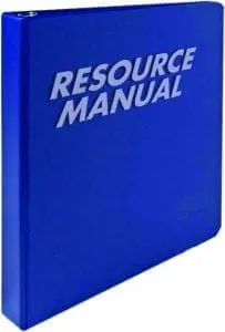 Blue binder labeled "RESOURCE MANUAL