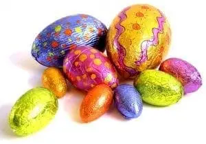Easter eggs wrapped in colorful foil