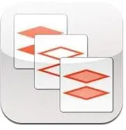 Three white squares with orange diamond shapes.
