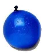 Blue water balloon with black tie and water droplets