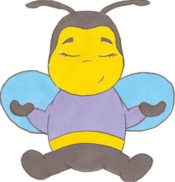 Cartoon bee with closed eyes and arms outstretched.