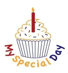 My Special Day logo with a cupcake and candle.